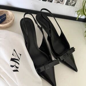 Zara Classic Black Bow Slingback Heels